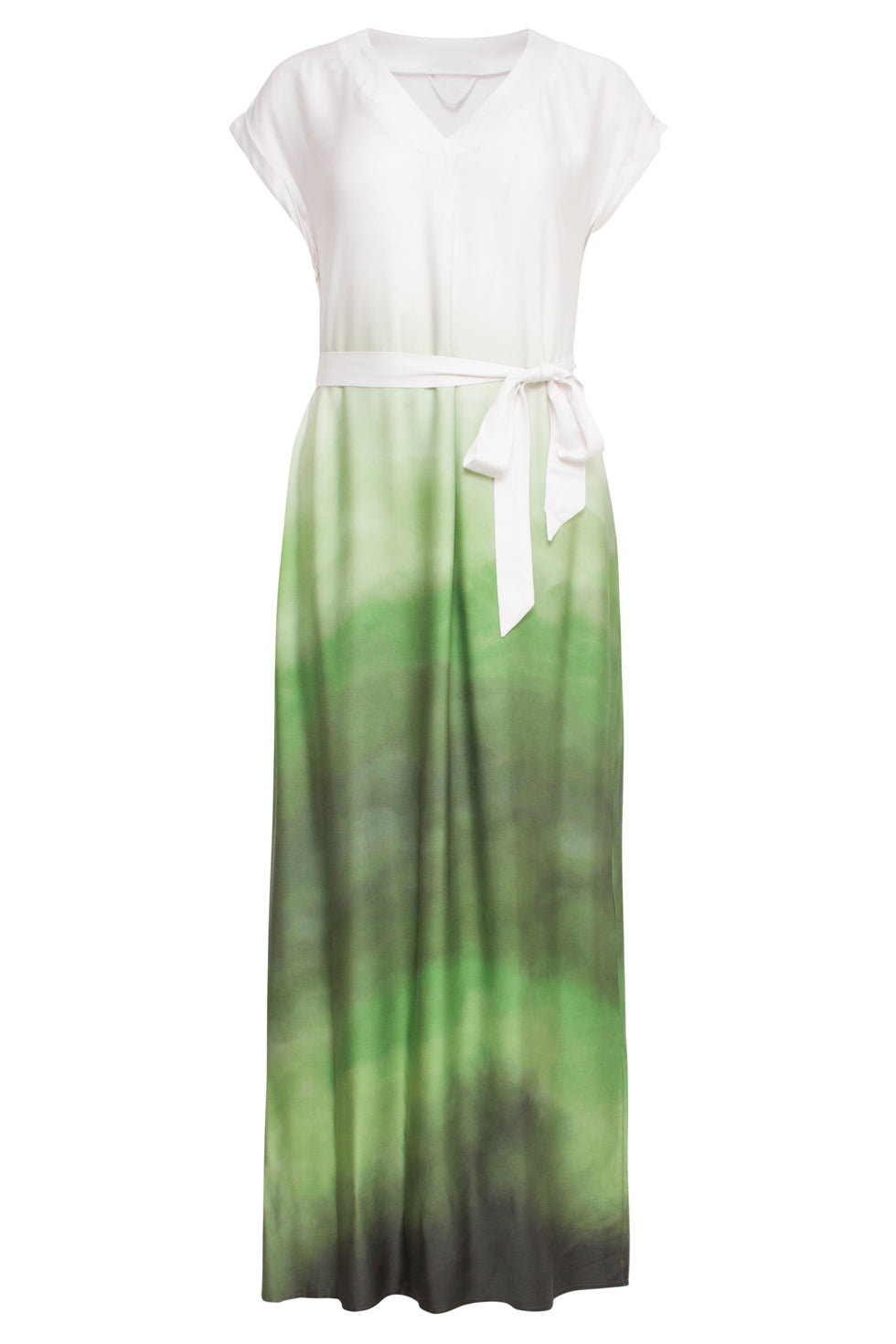 25024 Midi Jurk Met V-Paneel En Ombre Print – Groen & Off-White