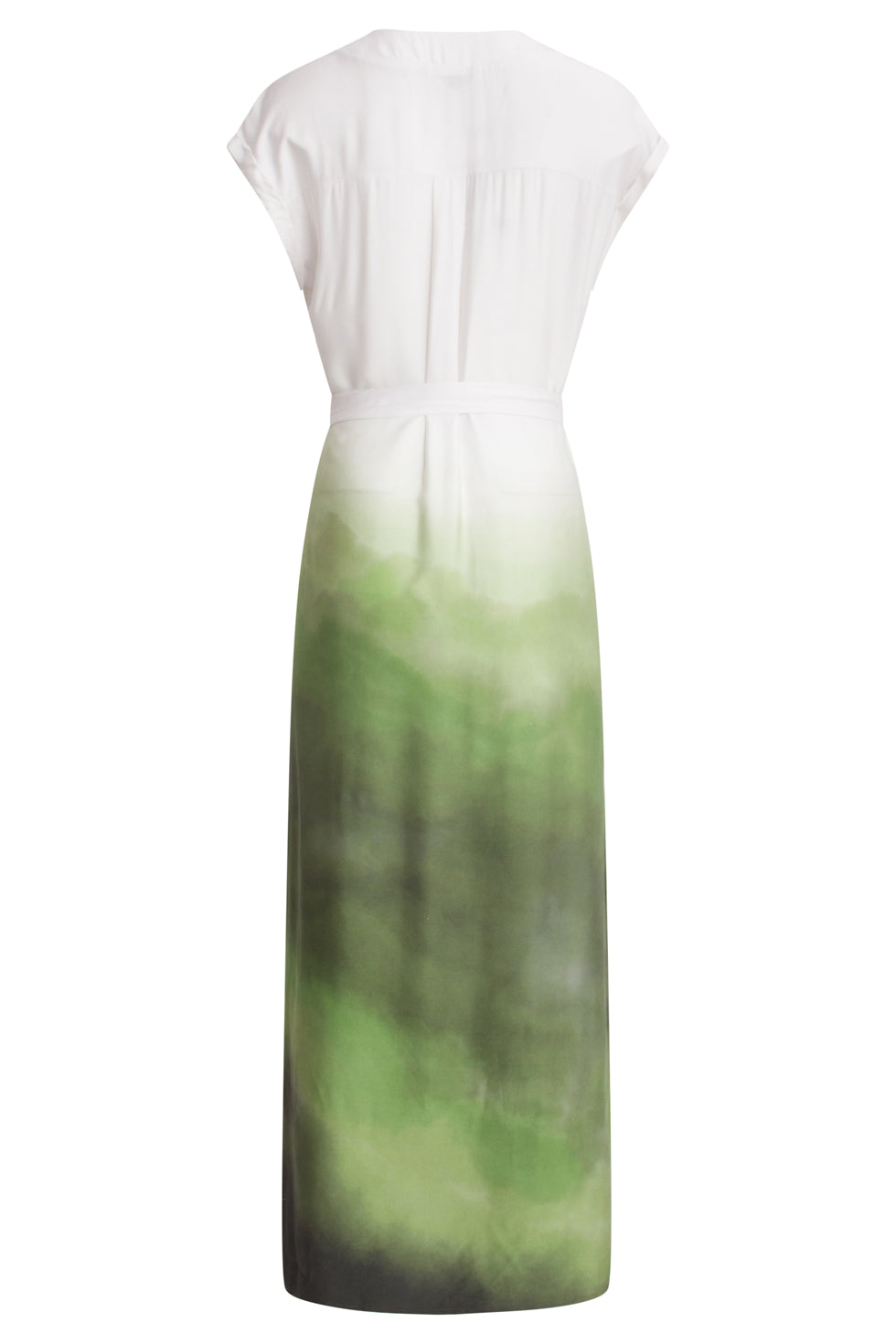 25024 Midi Jurk Met V-Paneel En Ombre Print – Groen & Off-White