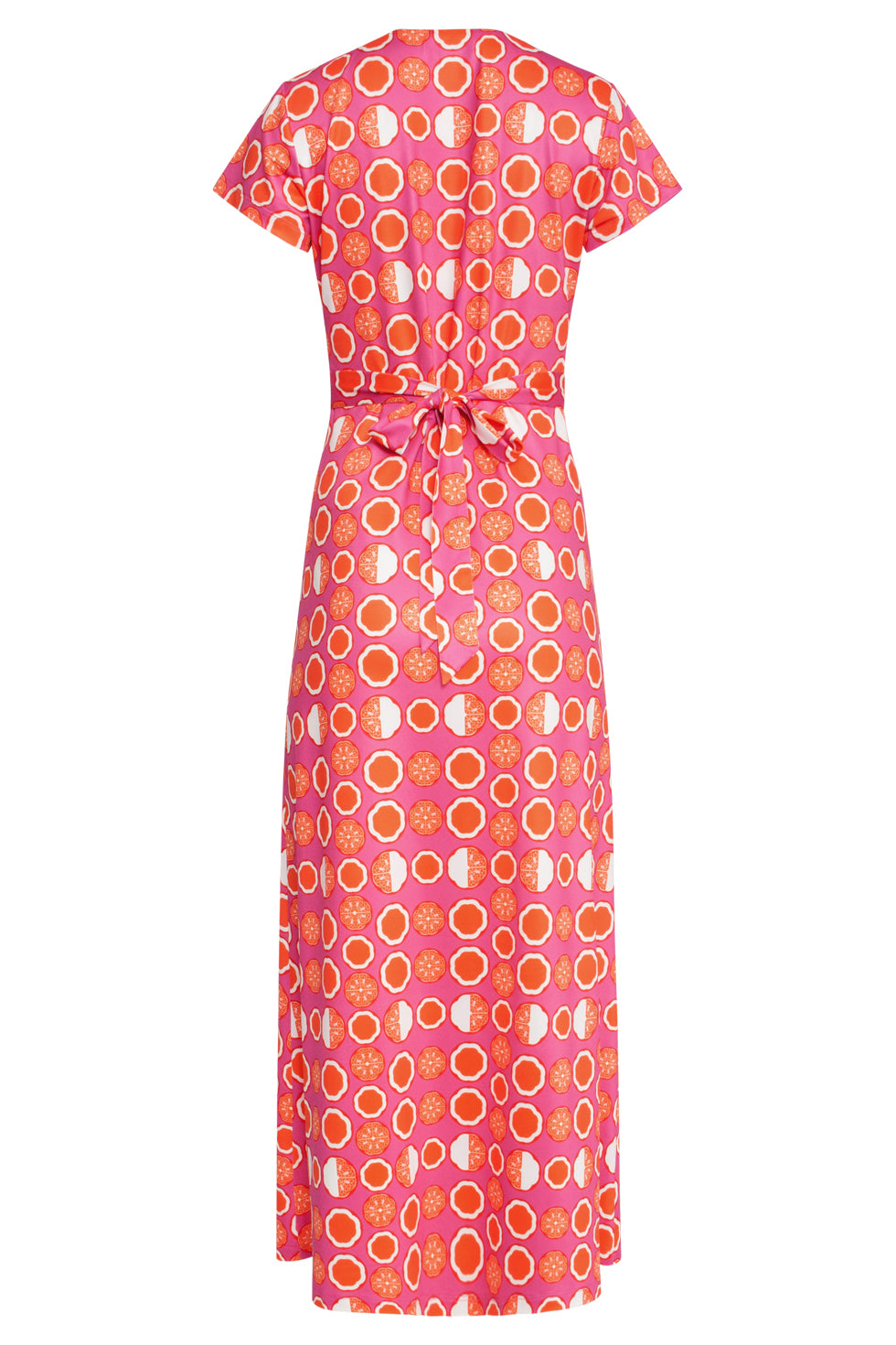 25026 Maxi Jurk Met V-Hals Met Oranje Fruitprint