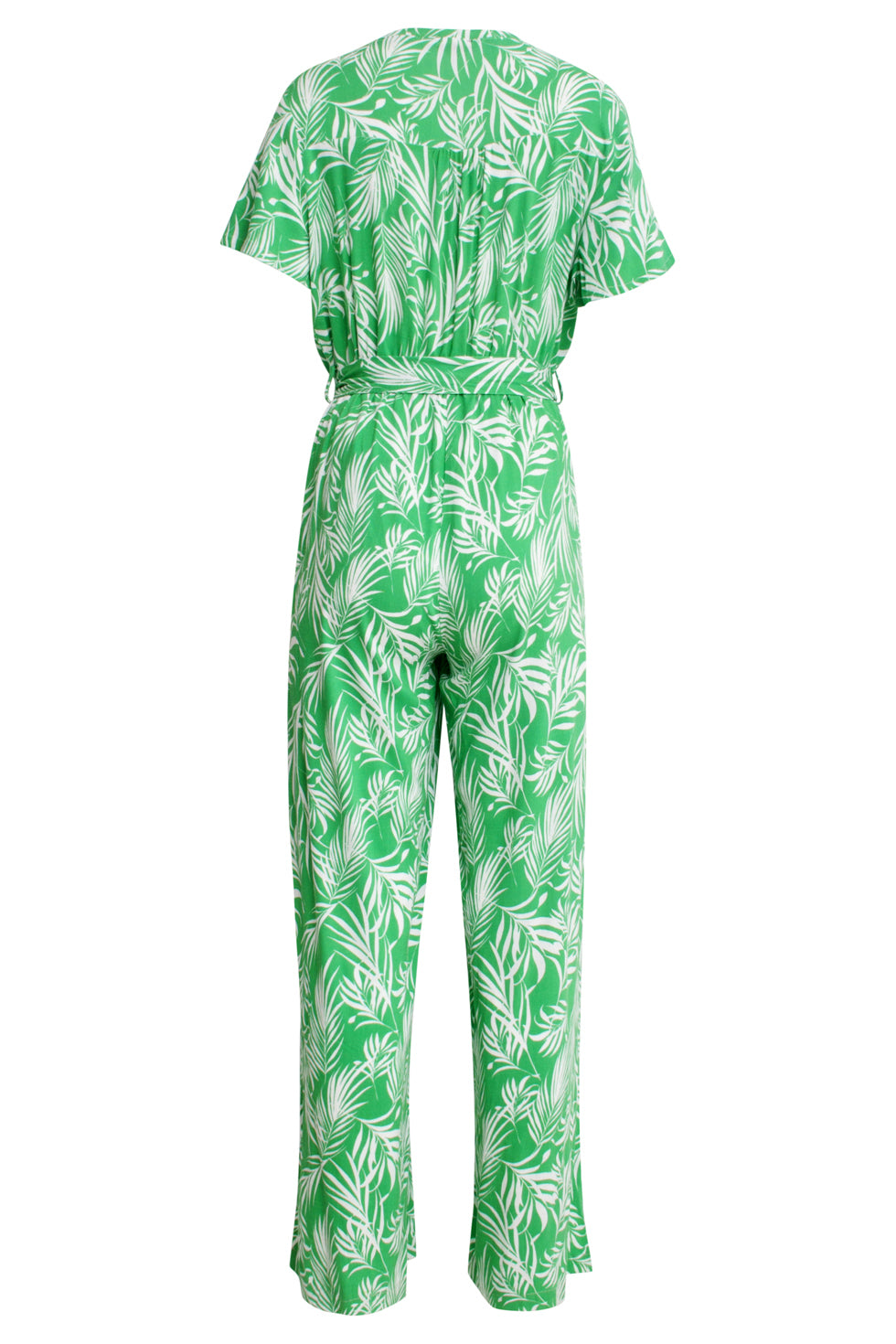 25046 Stretch Jumpsuit Met V-Hals En Bladprint In Groen En Wit