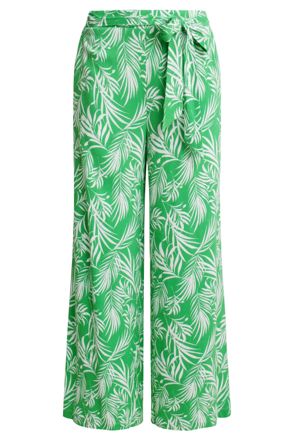 25047 Stretchy Flowy Broek Met Bladprint In Groen En Wit