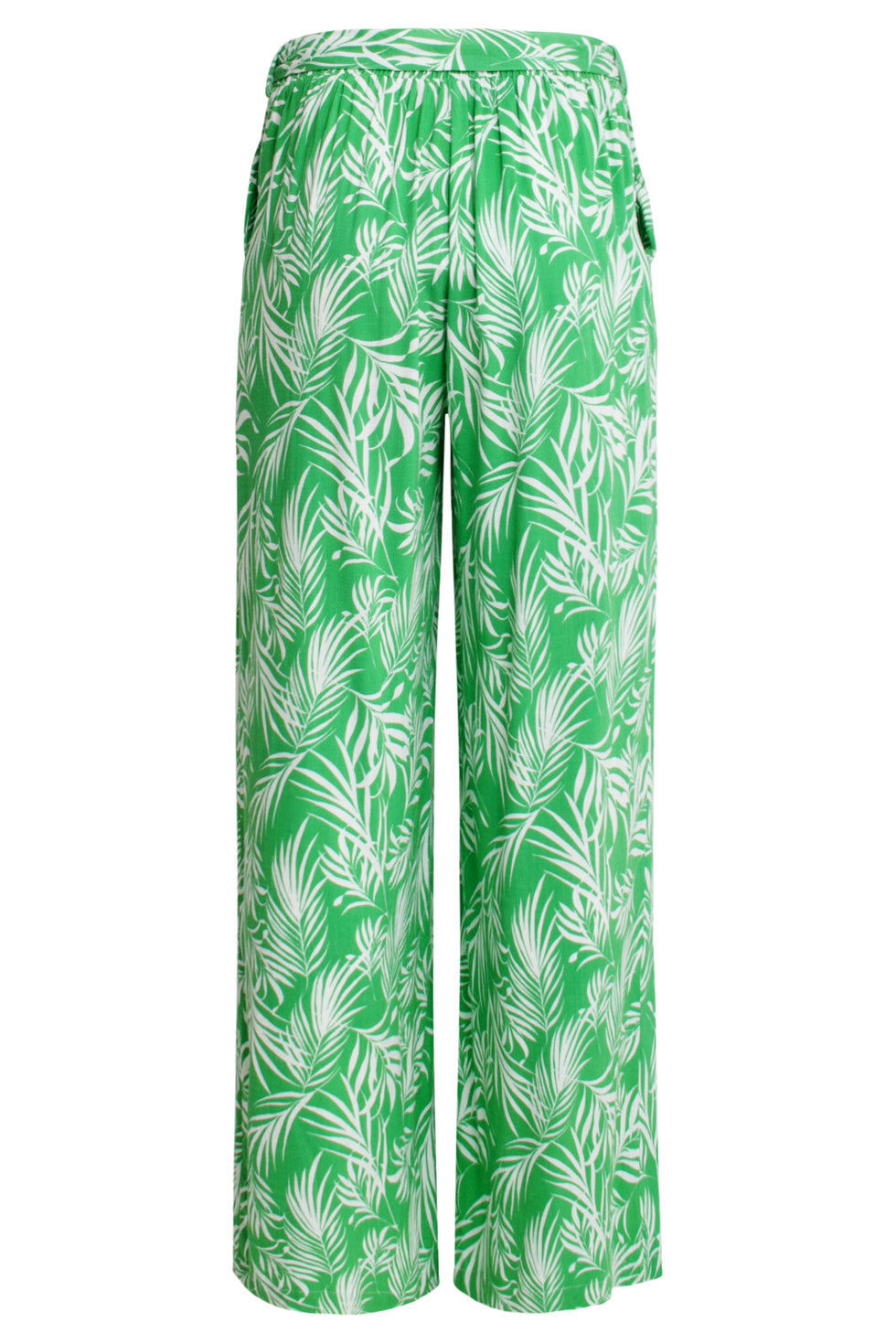 25047 Stretchy Flowy Broek Met Bladprint In Groen En Wit