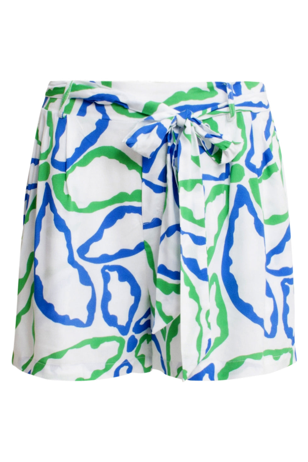 25054 Witte Geplooide Shorts Met Blauwe En Groene