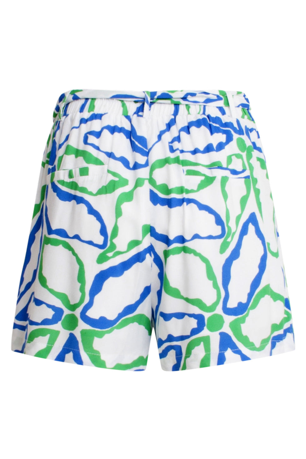 25054 Witte Geplooide Shorts Met Blauwe En Groene