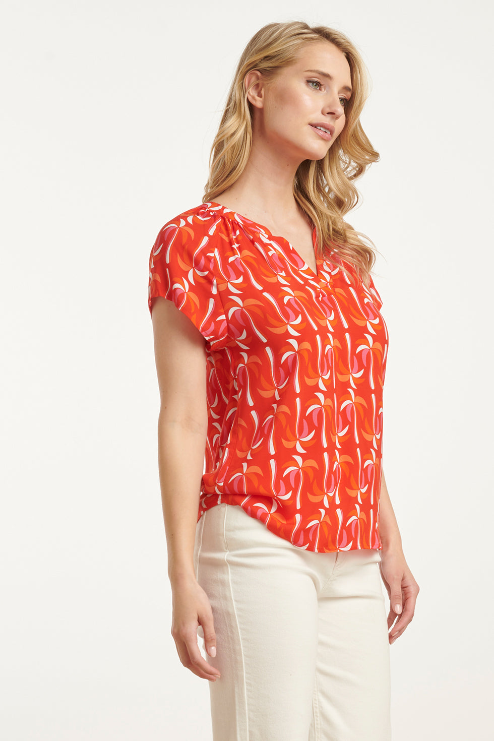 25055 Top Met V-Hals En Palmprint In Rood