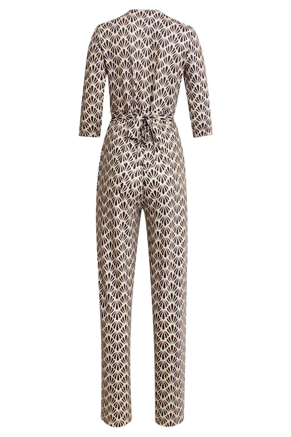 25061 Off-White En Zwarte Jumpsuit Met Schelpenprint