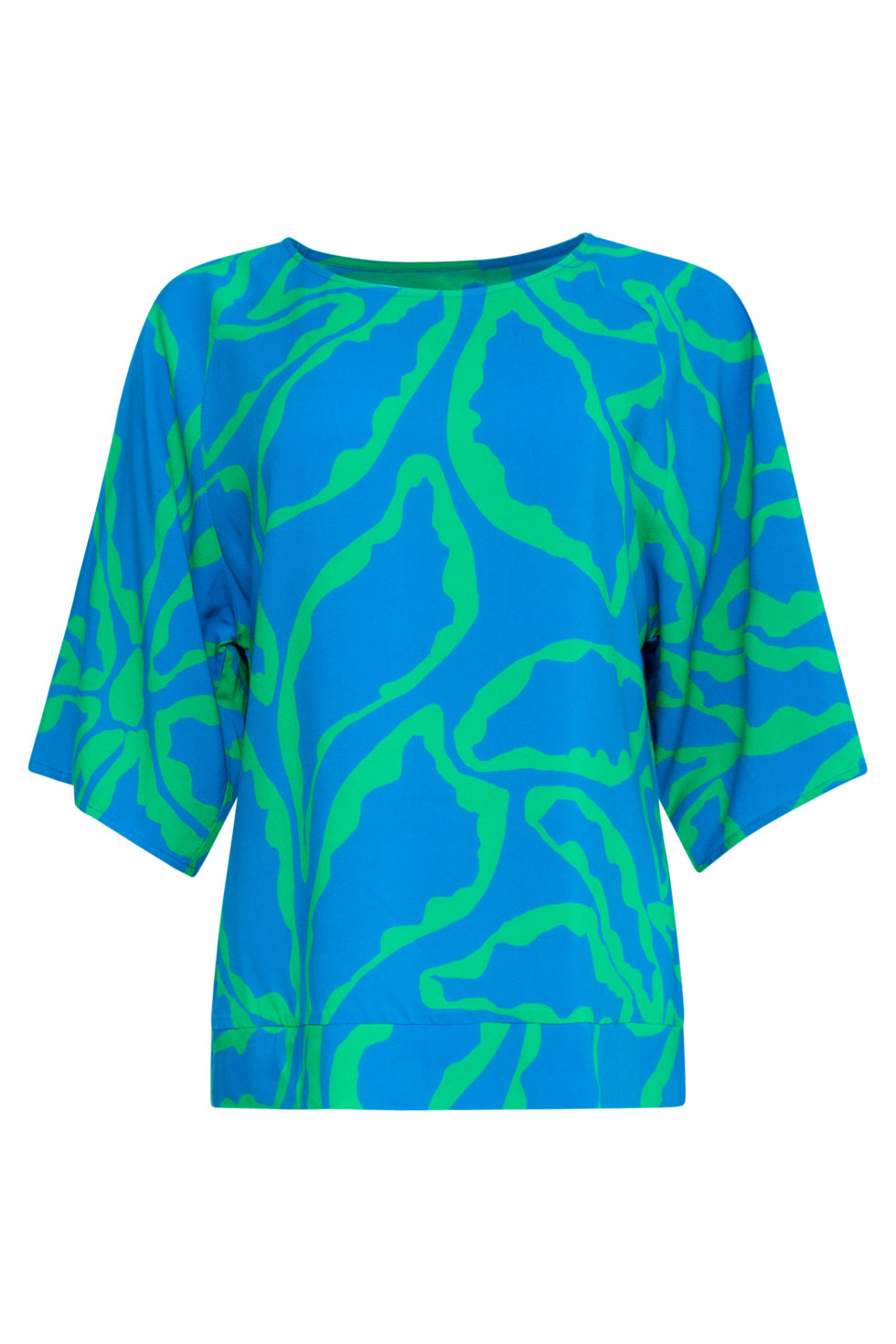 25067 Blauwe En Groene Top Met Grafische Bloemenprint