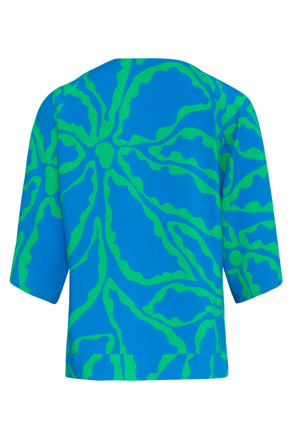 25067 Blauwe En Groene Top Met Grafische Bloemenprint