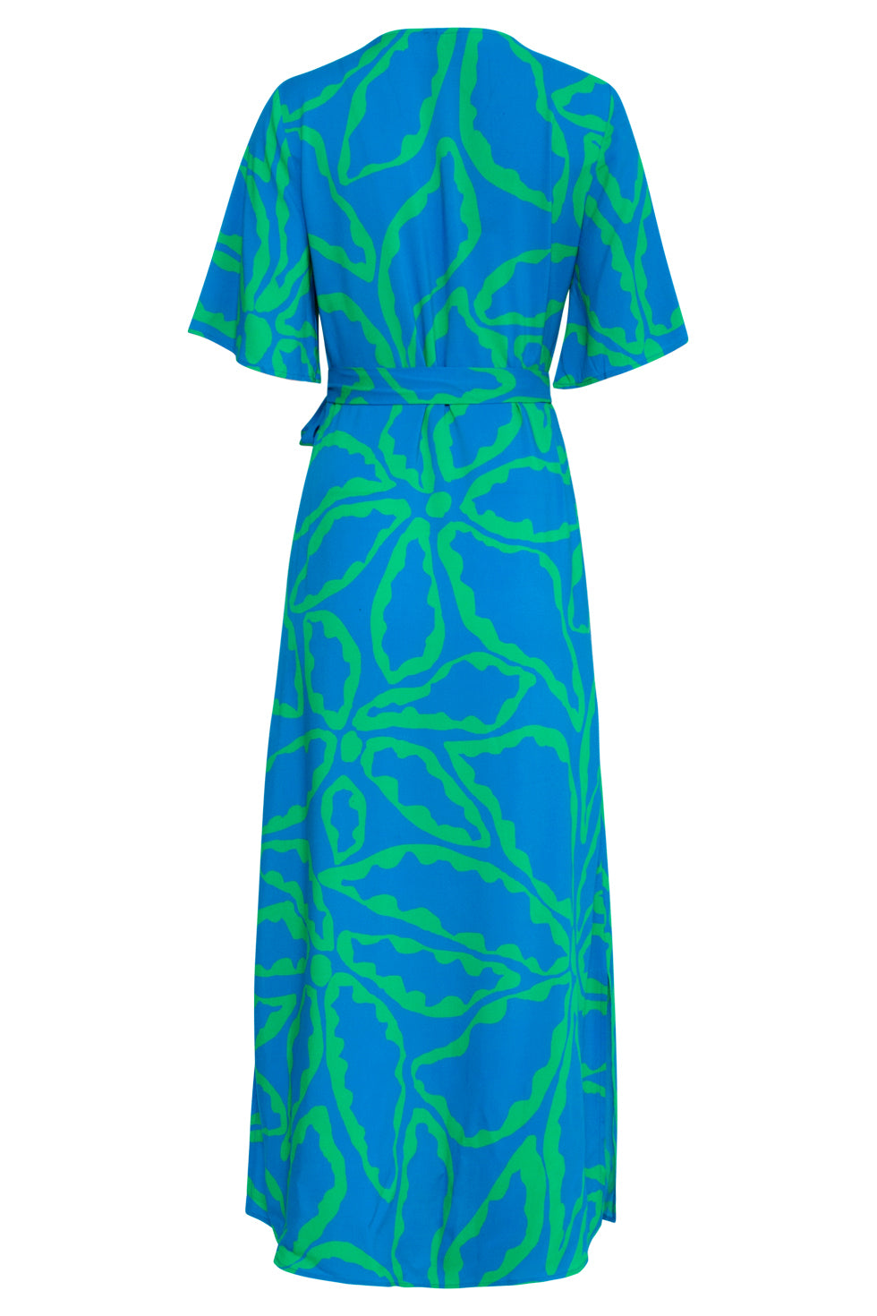 25068 Maxi Jurk Met Grafische Bloemenprint In Felblauw En Grasgroen