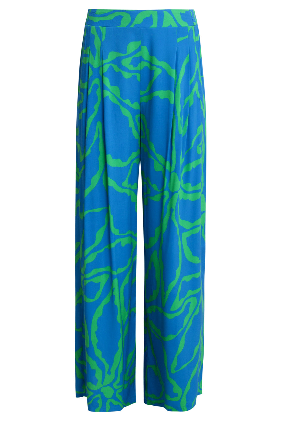 25069 Wijde Broek Met Grafische Bloemenprint In Felblauw En Grasgroen