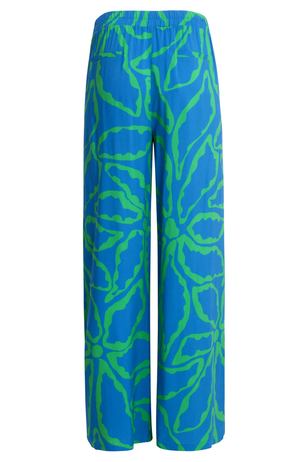 25069 Wijde Broek Met Grafische Bloemenprint In Felblauw En Grasgroen