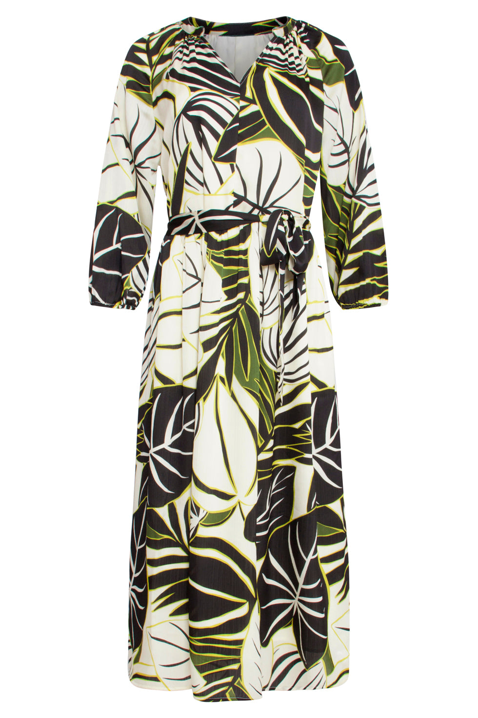 25070 Leaf Print Chiffon Midi Jurk