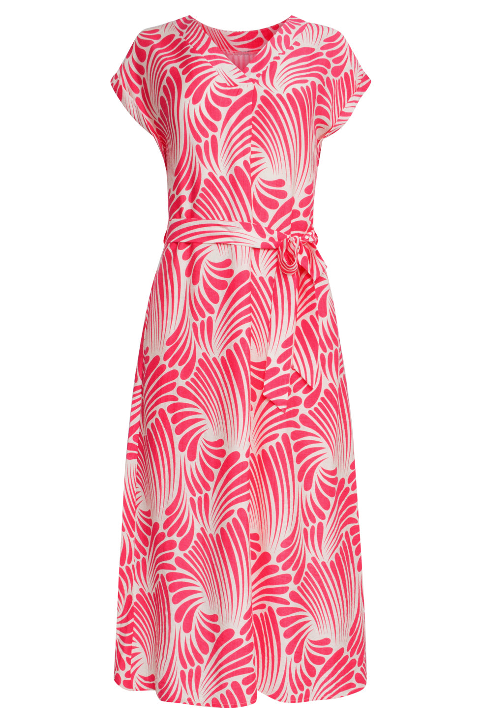 25072 Midi Jurk Met Grafische Print In Roze En Wit