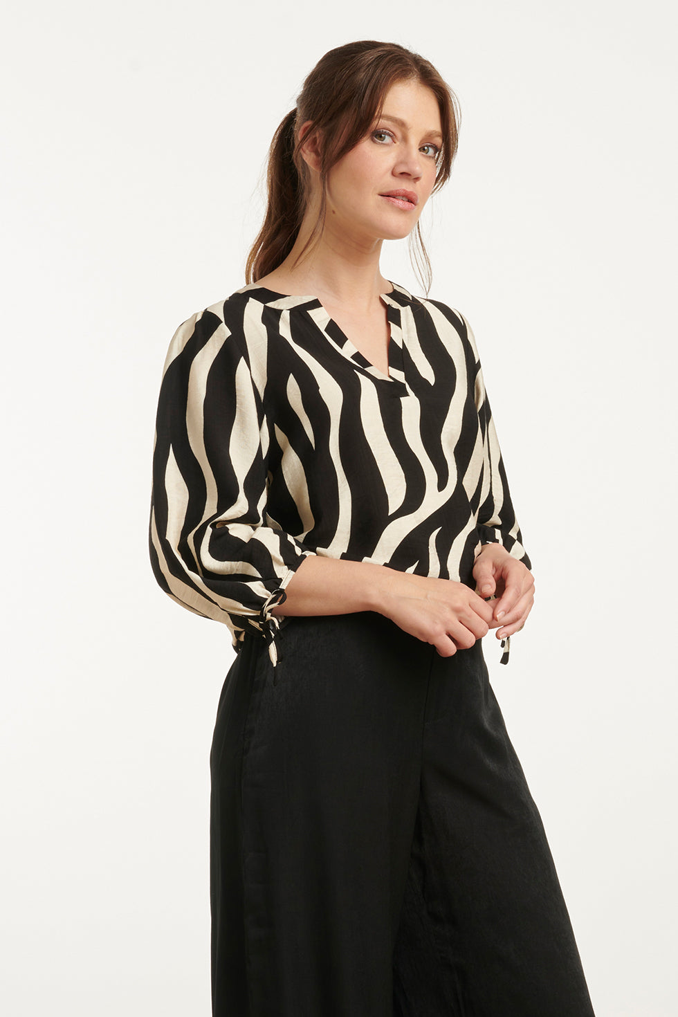 25076 Zwarte En Zand Zebra Print Top