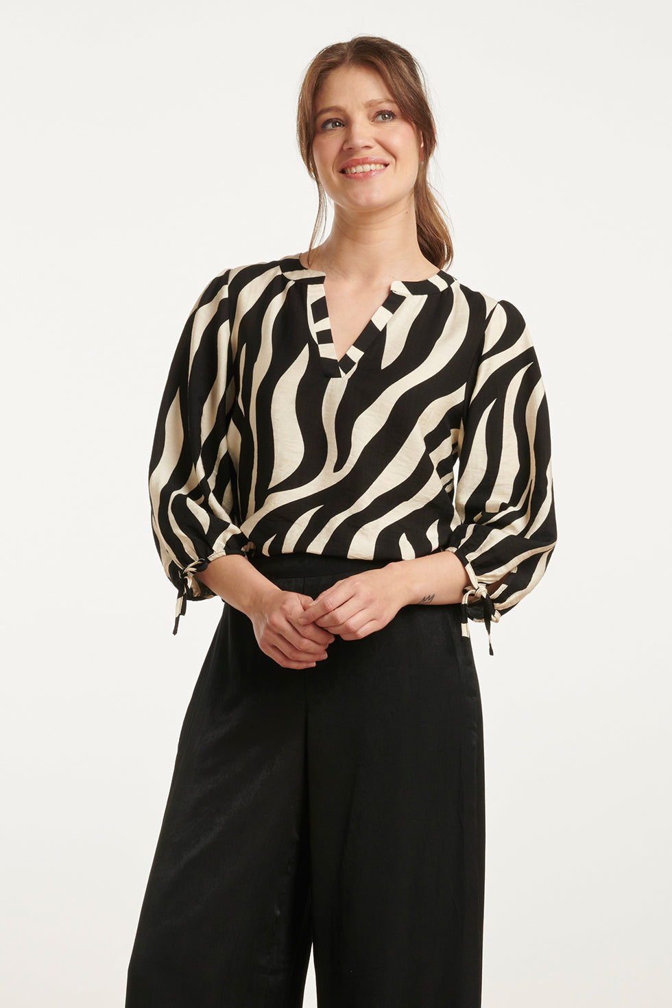 25076 Zwarte En Zand Zebra Print Top