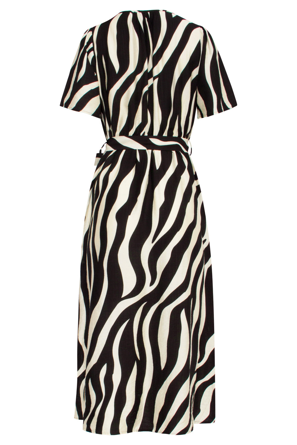 25077 Midi Jurk Met Zebrastijl Print In Zwart En Sand