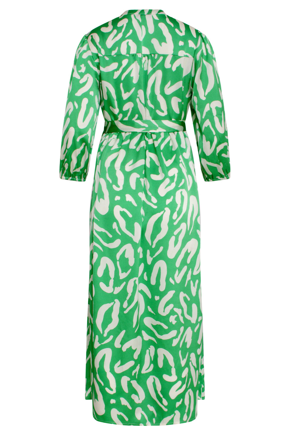 25082 Satin Maxi Jurk Met Groene En Witte Dierenprint