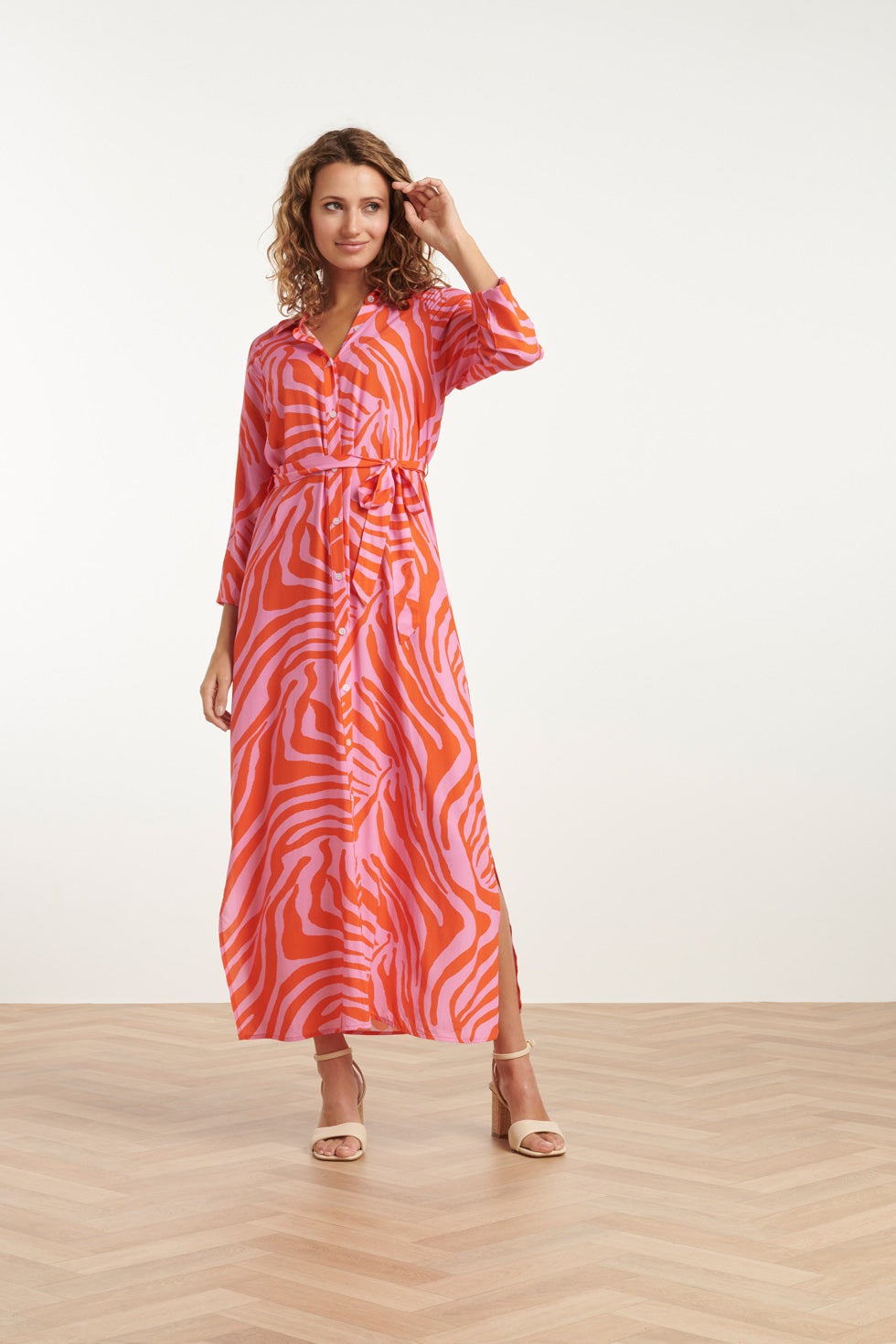 25086 Summer Maxi Shirt Jurk Met Dierenprint