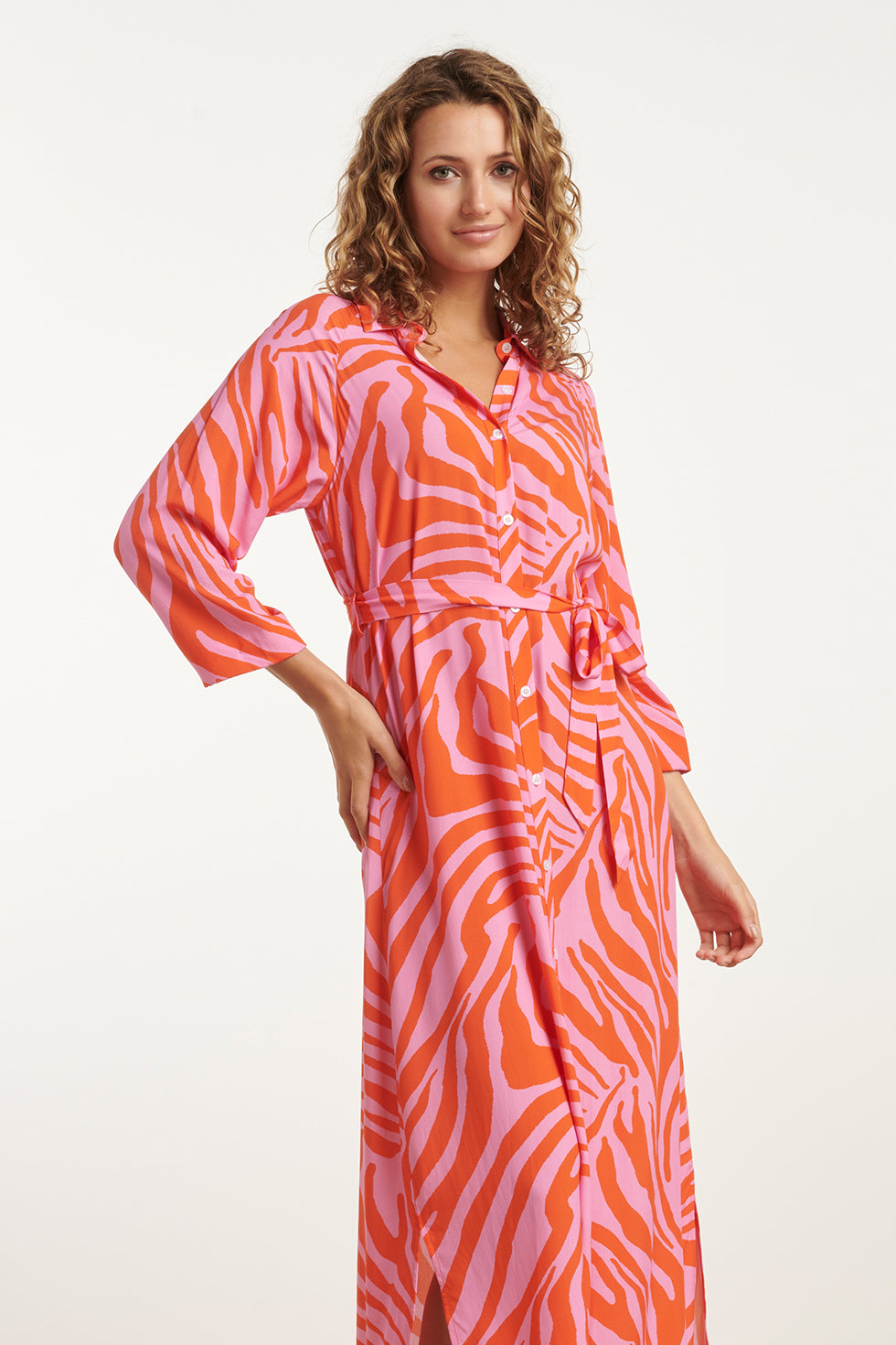 25086 Summer Maxi Shirt Jurk Met Dierenprint