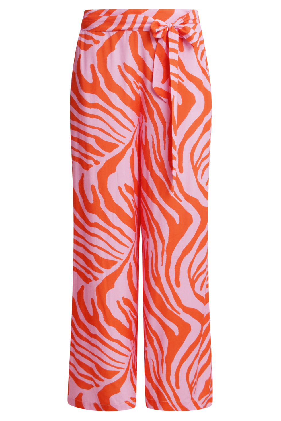 25087 Wide Pants Met Dierenprint In Roze En Oranje