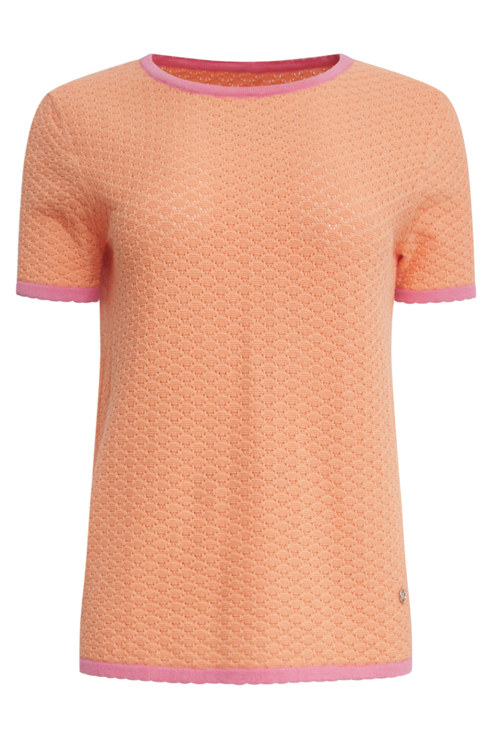 25096 Peach Knitted Top Met Contrasterende Roze Rand