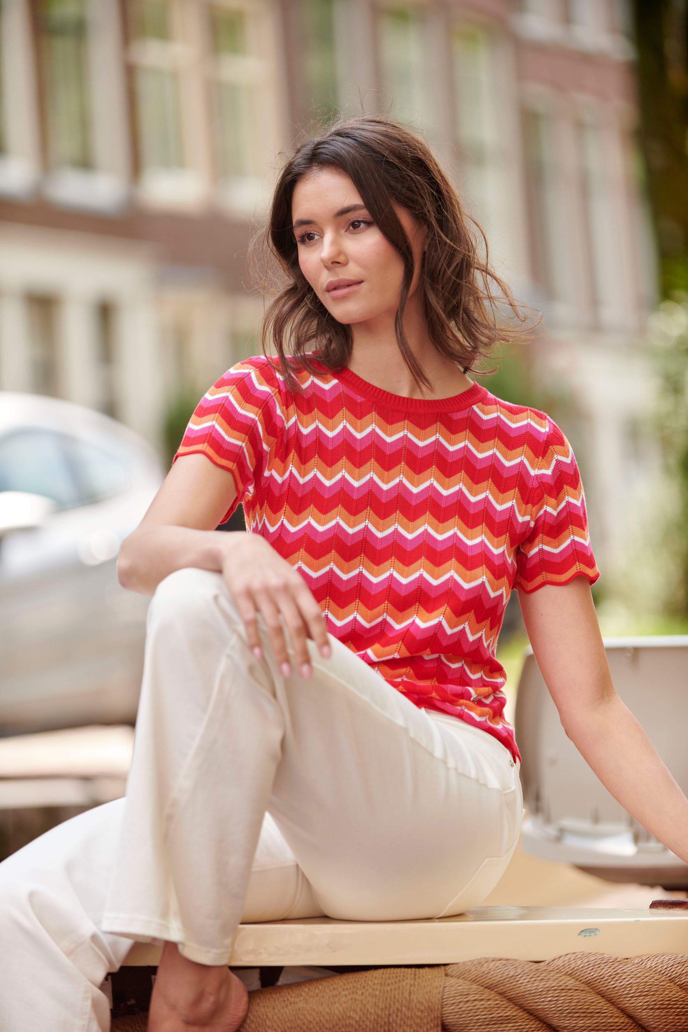 25097 Multicoloured Zigzag Knitted Top