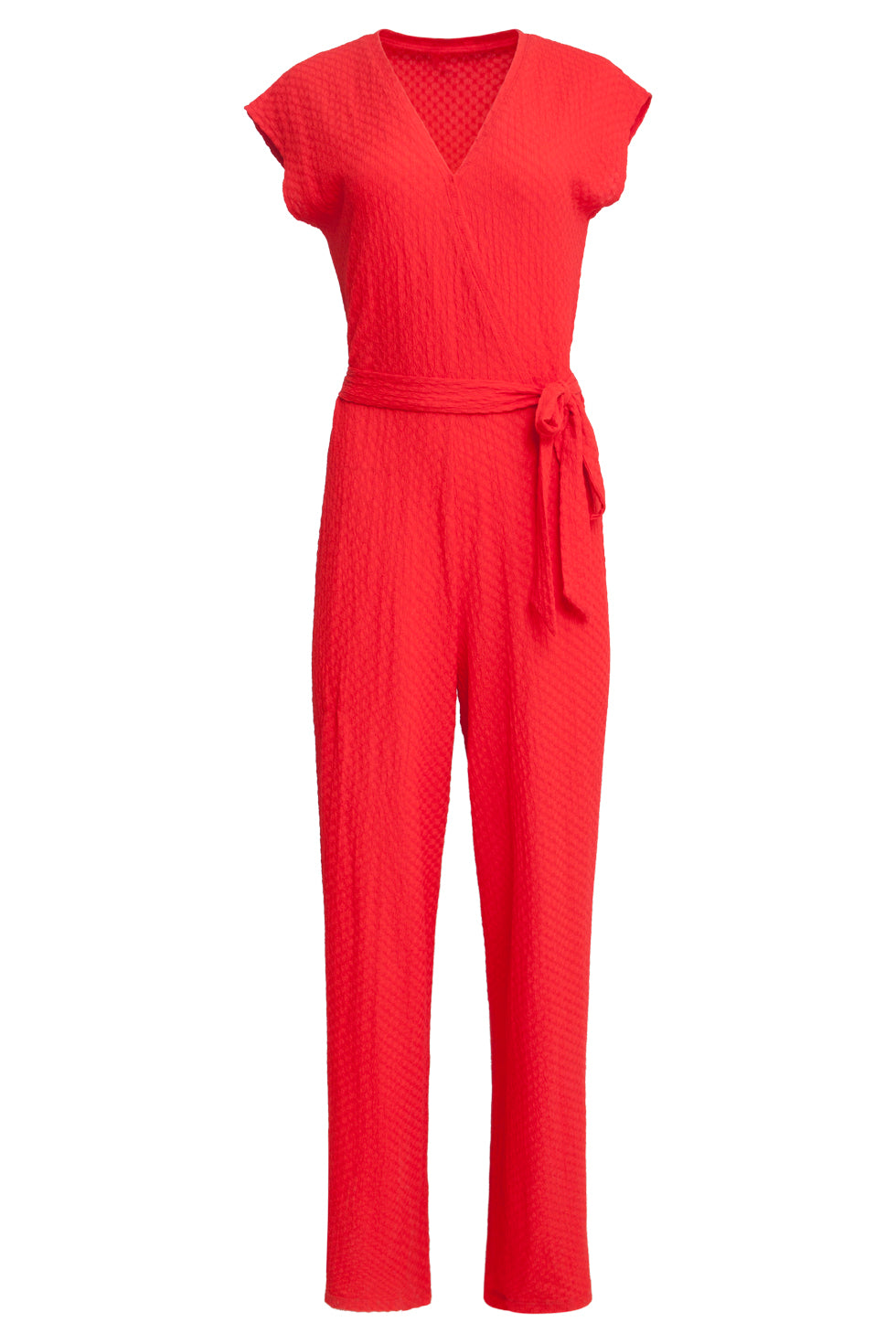 25116 Rood Stretchy Crinkle Jumpsuit