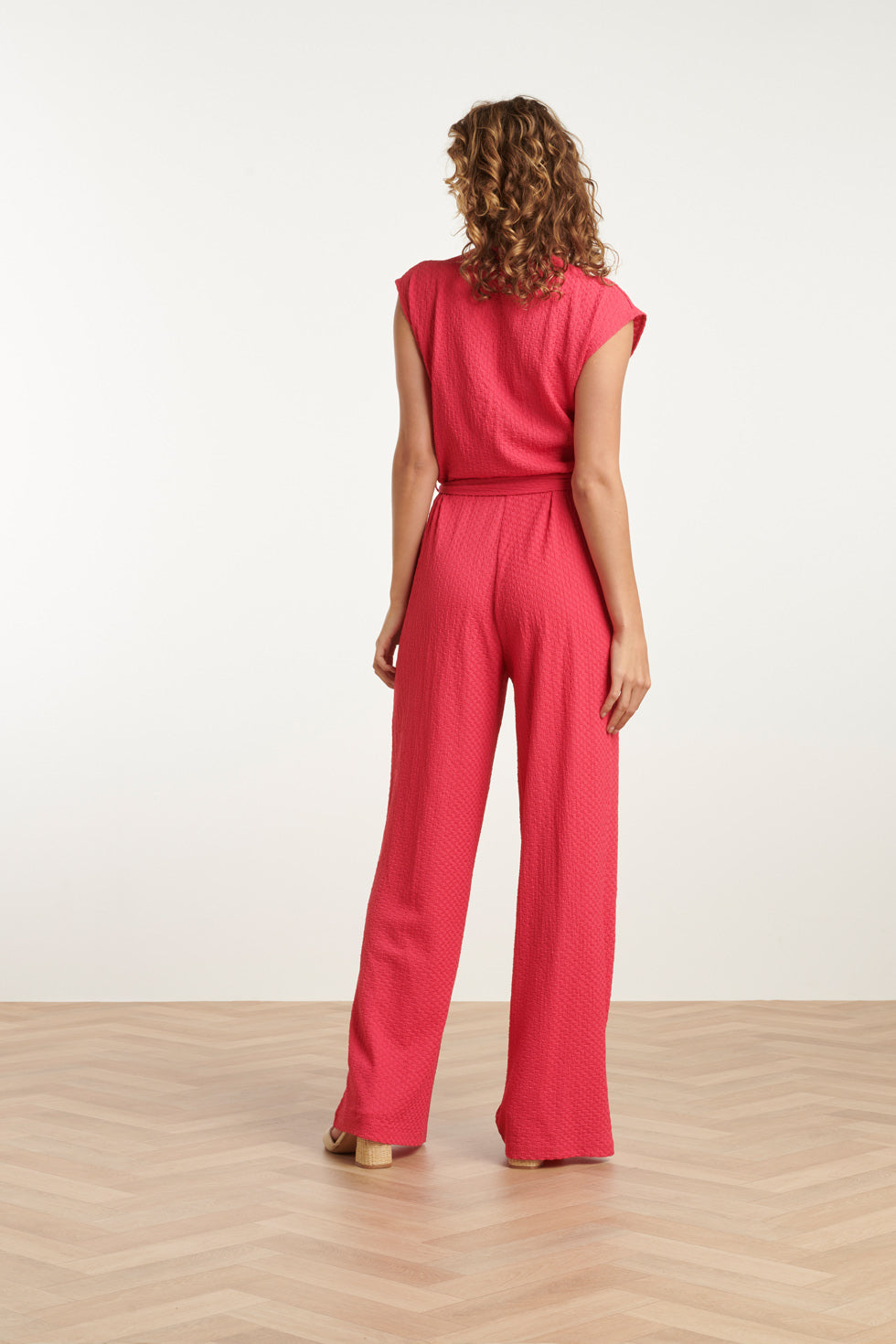 25116 Roze Stretchy Crinkle Jumpsuit