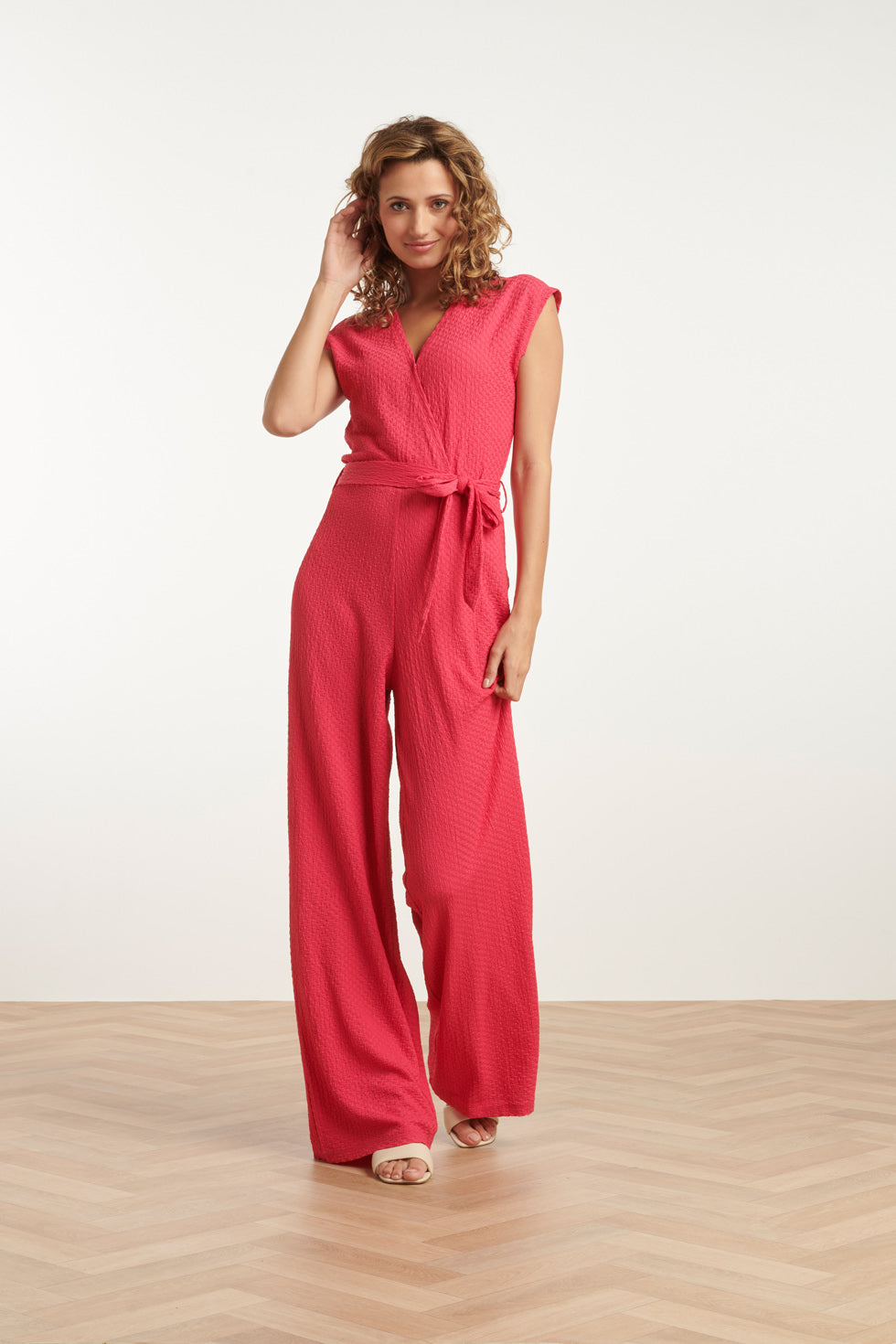 25116 Roze Stretchy Crinkle Jumpsuit