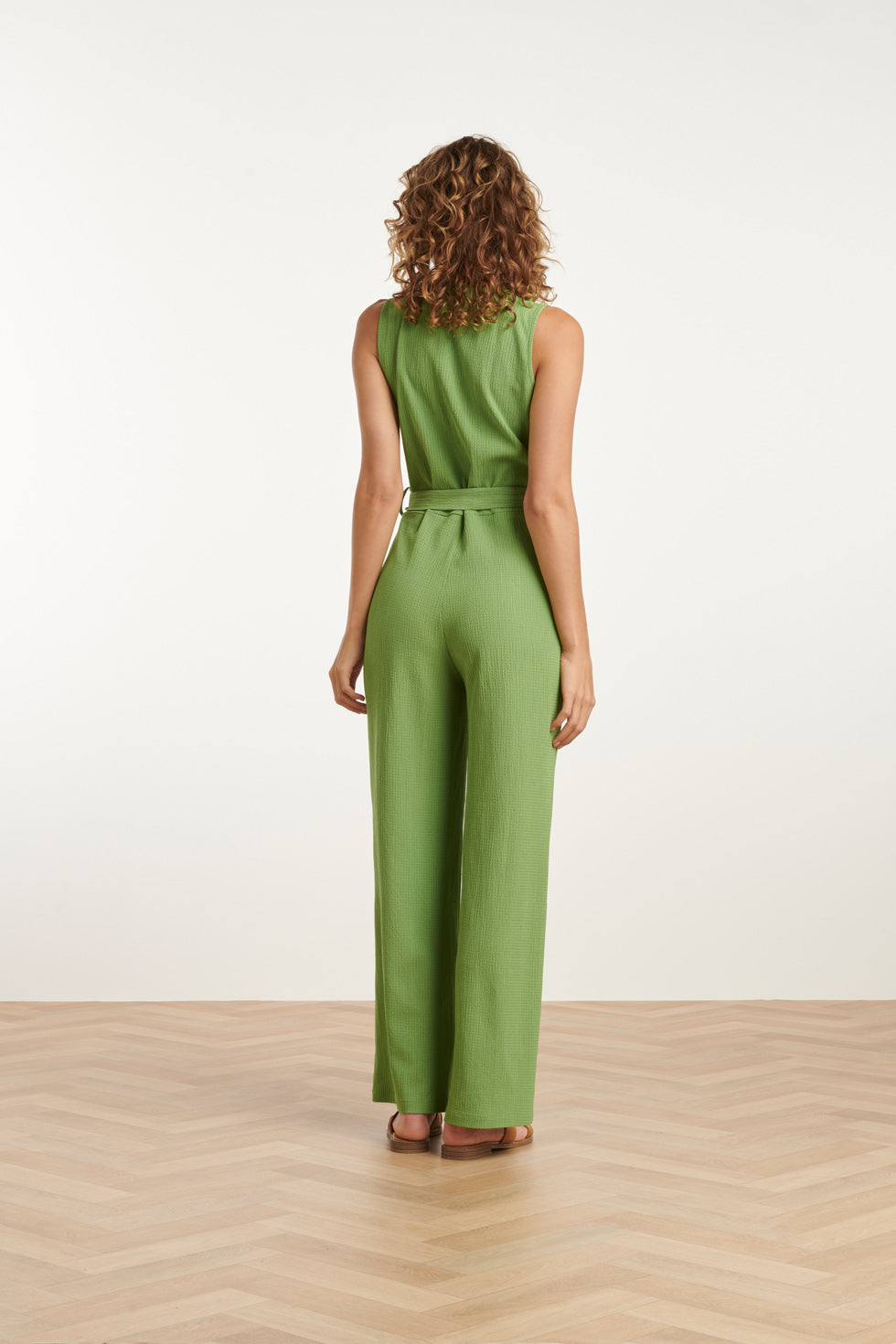 25119 Lichtgroene Stretch Crinkle Jumpsuit