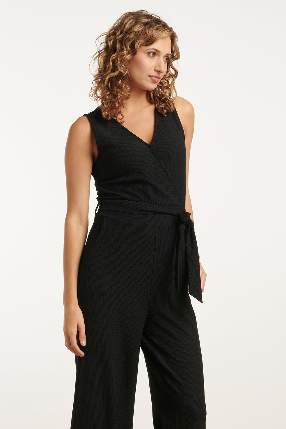 25119 Zwarte Stretchy Crinkle Jumpsuit