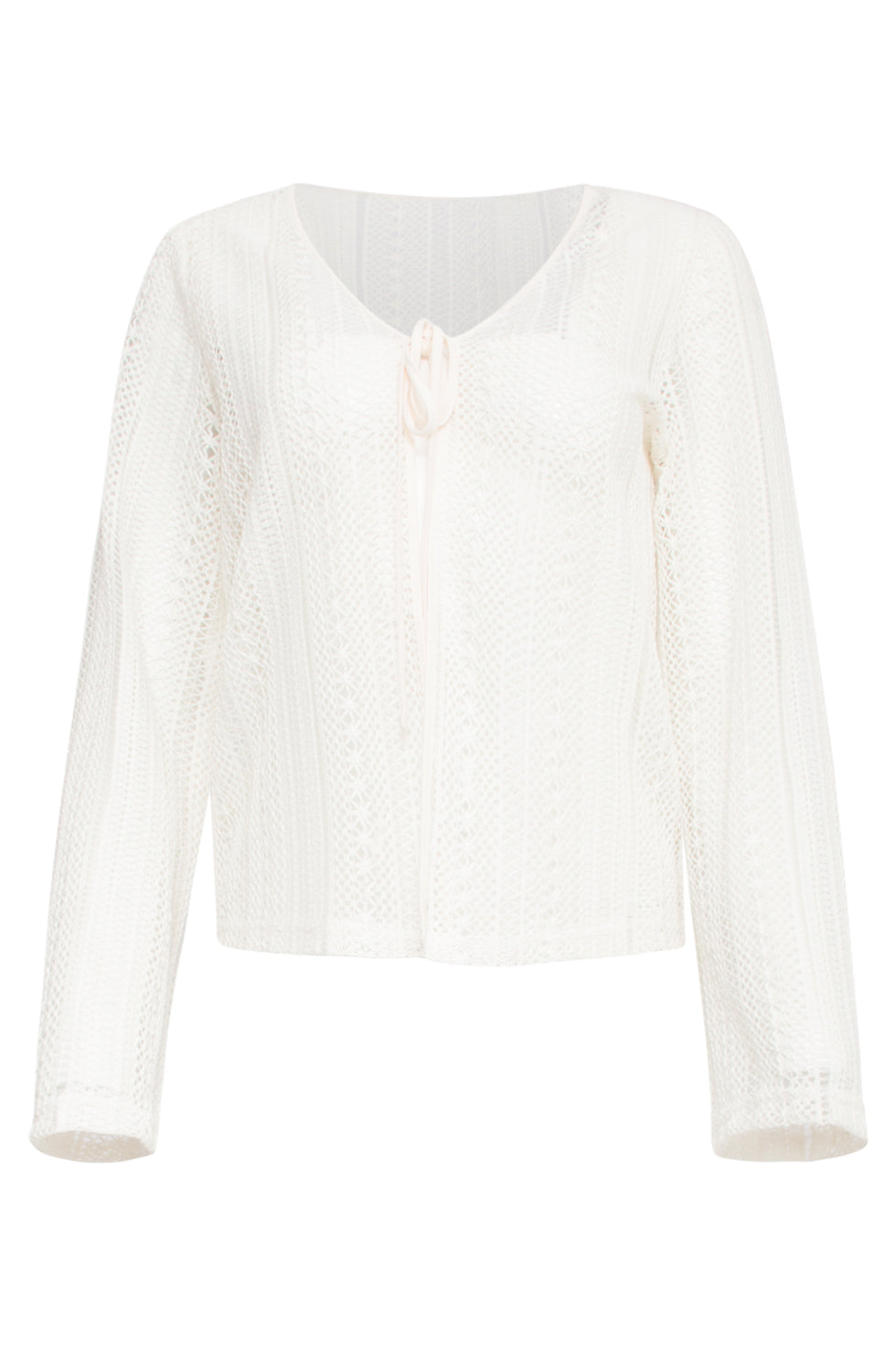 25121 Off-White Lace Cardigan Met Striksluiting