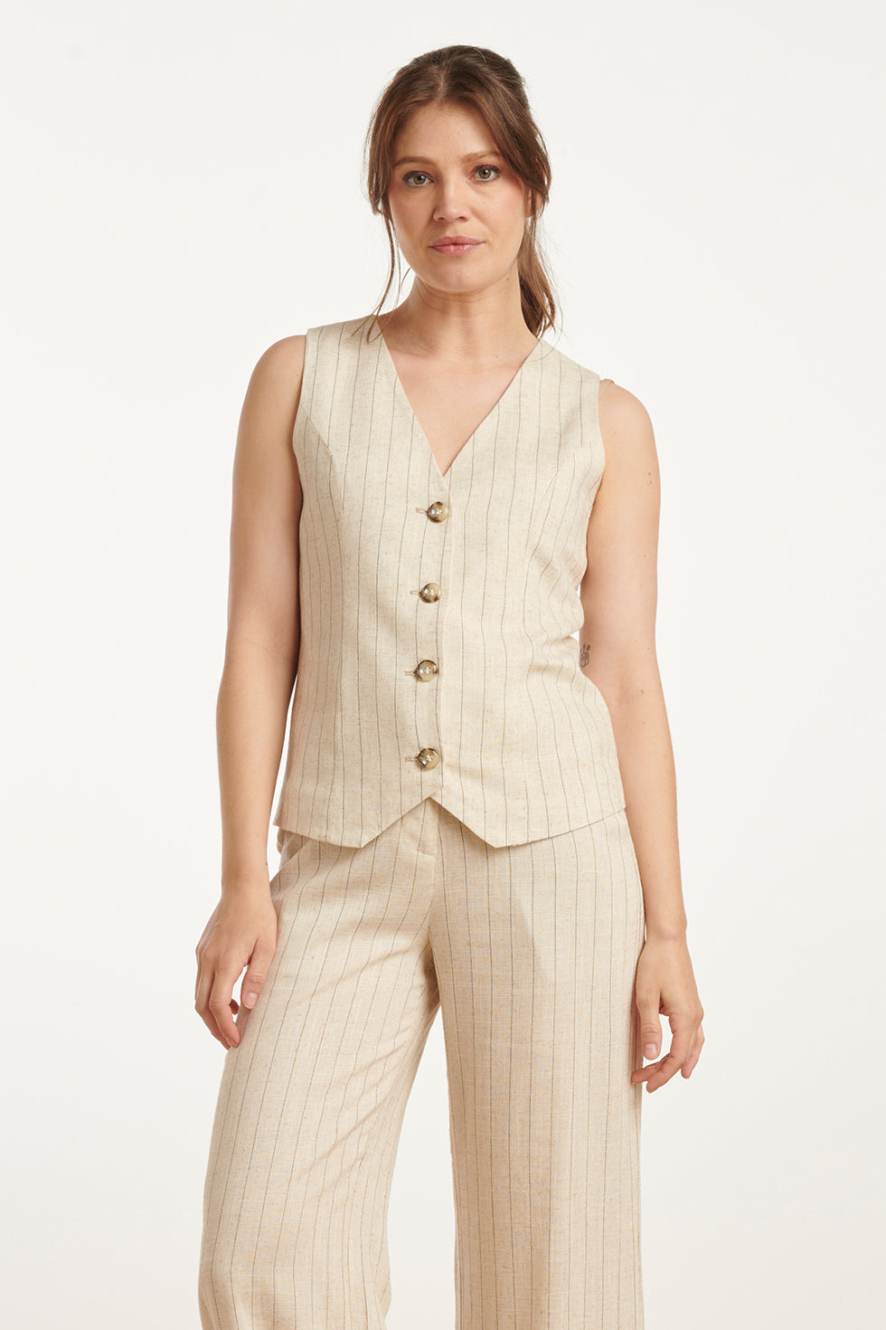 25128 Sand Linnen Waistcoat