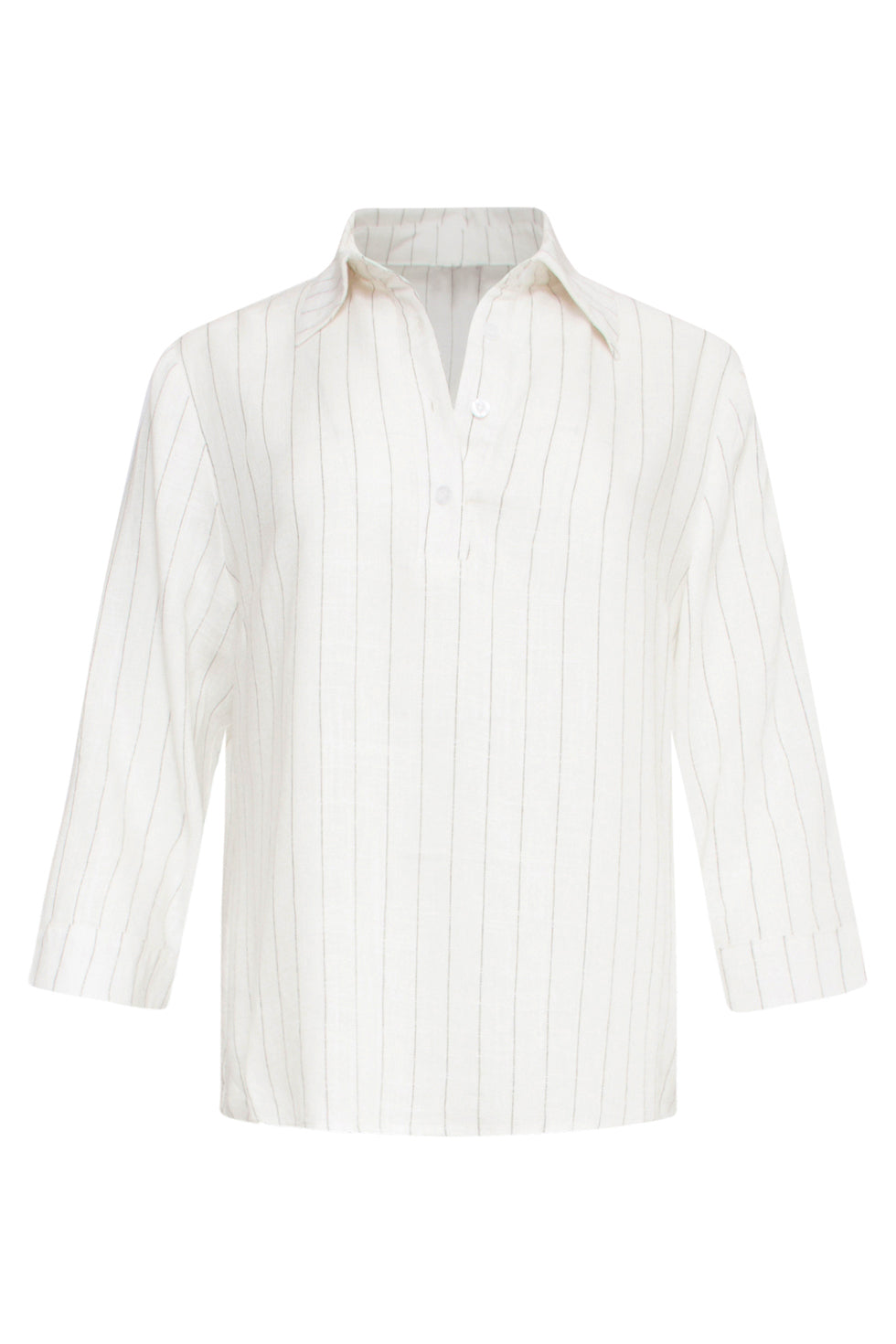 25129 Witte Pinstripe Linnen Top Met V-Hals