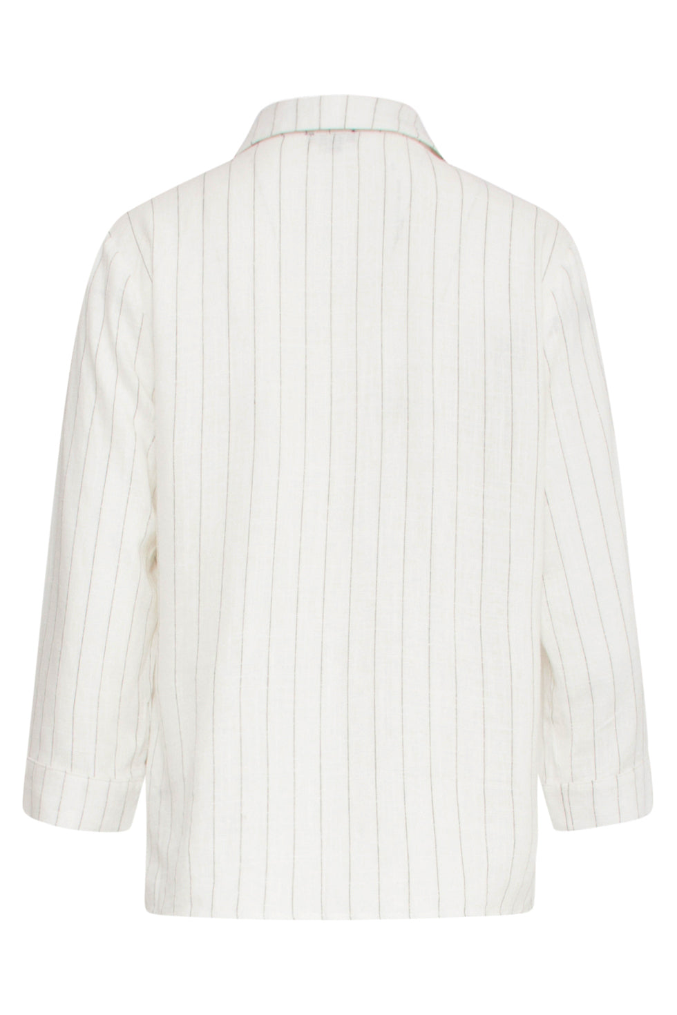 25129 Witte Pinstripe Linnen Top Met V-Hals