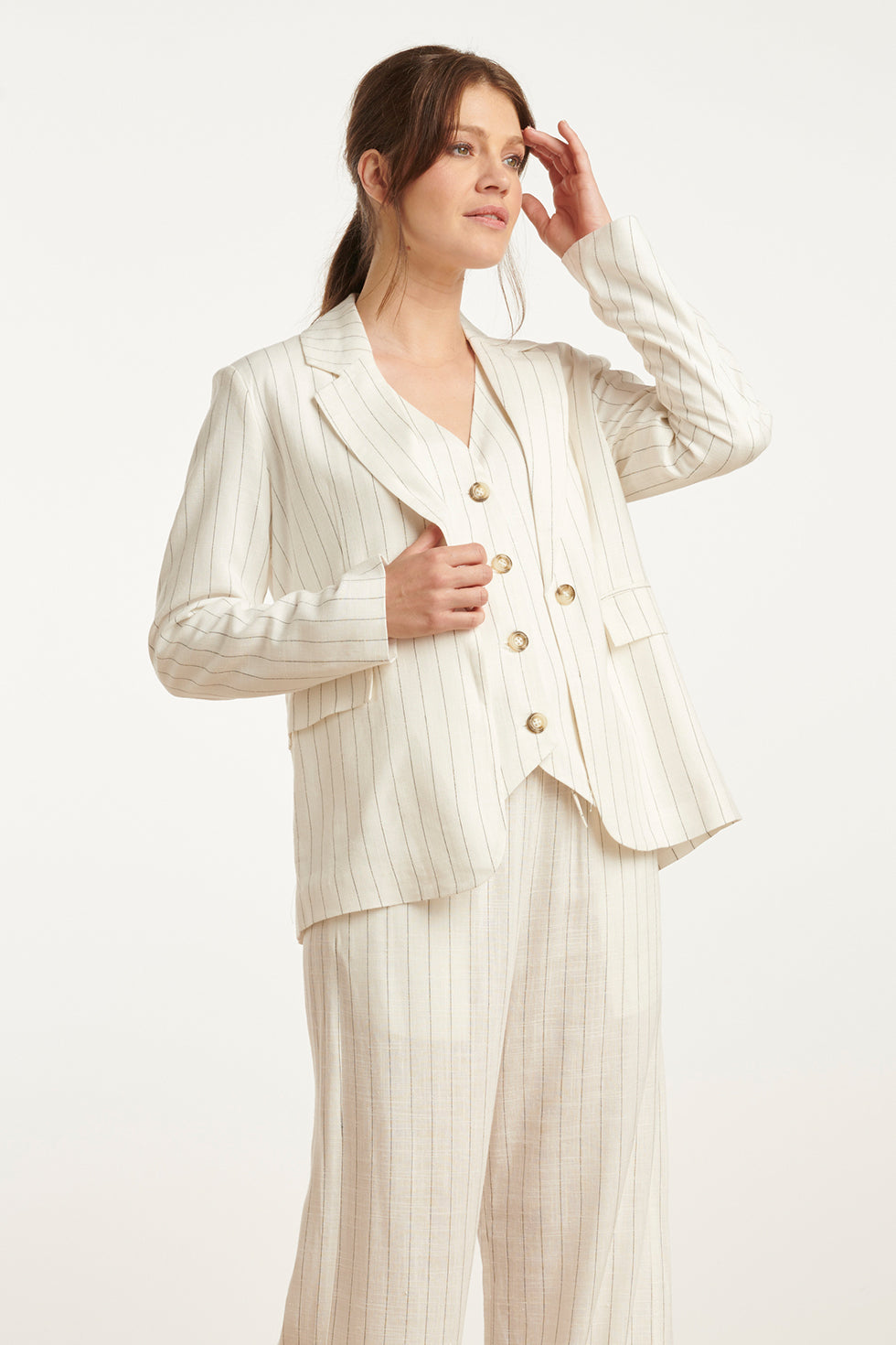 25130 Witte Pinstripe Linnen Blazer