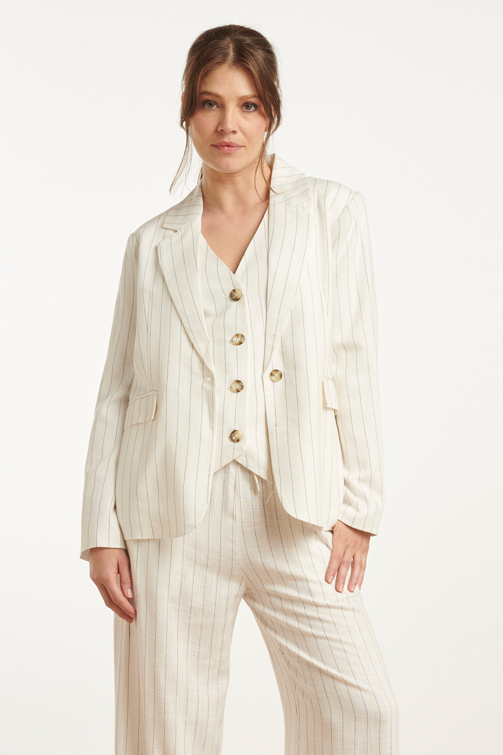 25130 Witte Pinstripe Linnen Blazer