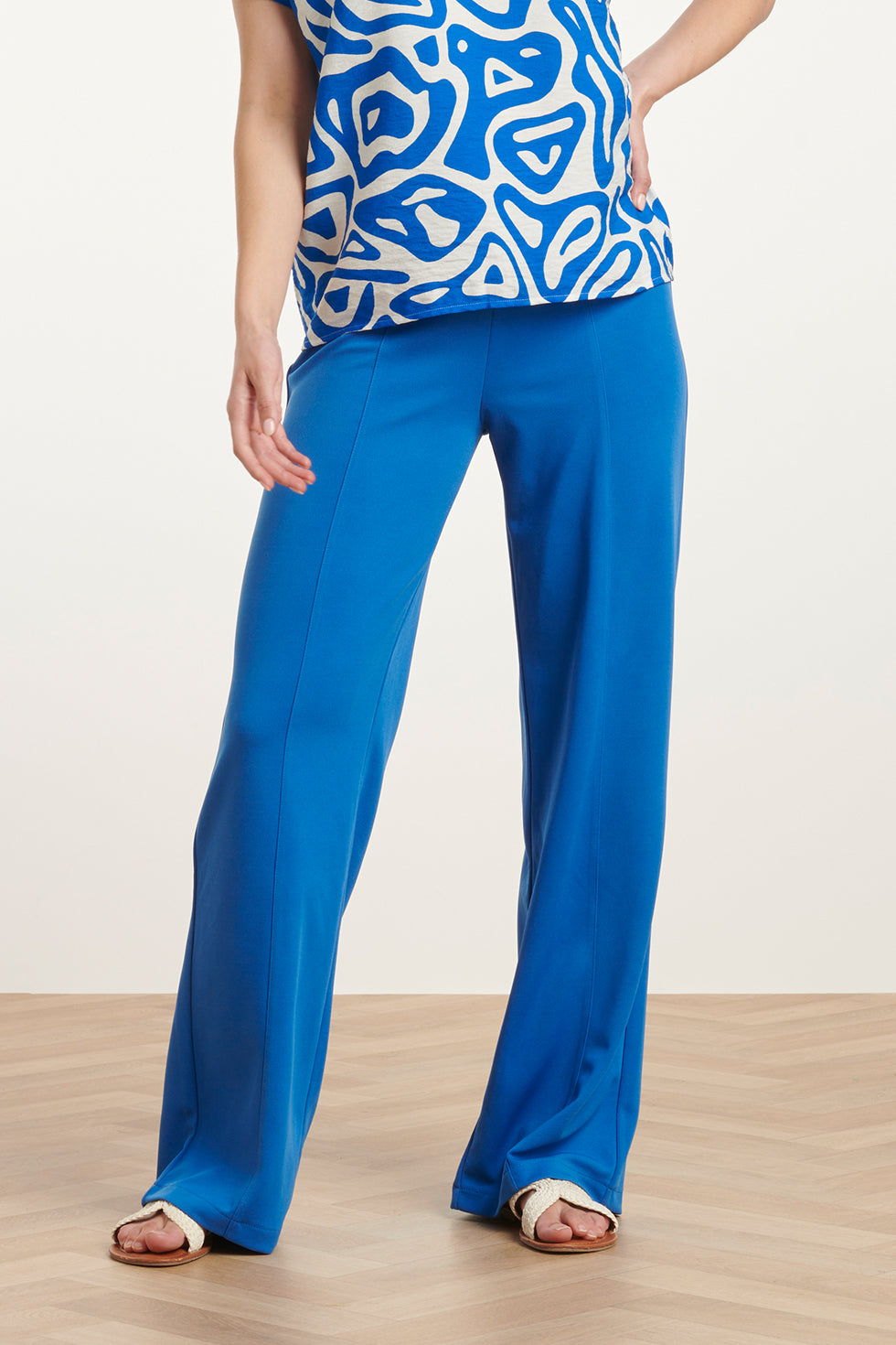 25140 Cobalt Blauwe Wide Straight Leg Stretch Broek