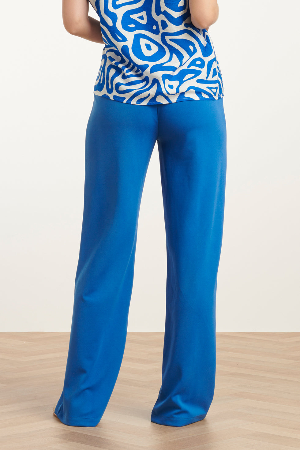 25140 Cobalt Blauwe Wide Straight Leg Stretch Broek