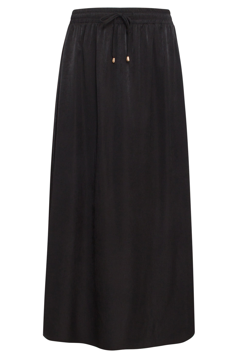 25143 Zwarte Rayon Satin Maxi Rok