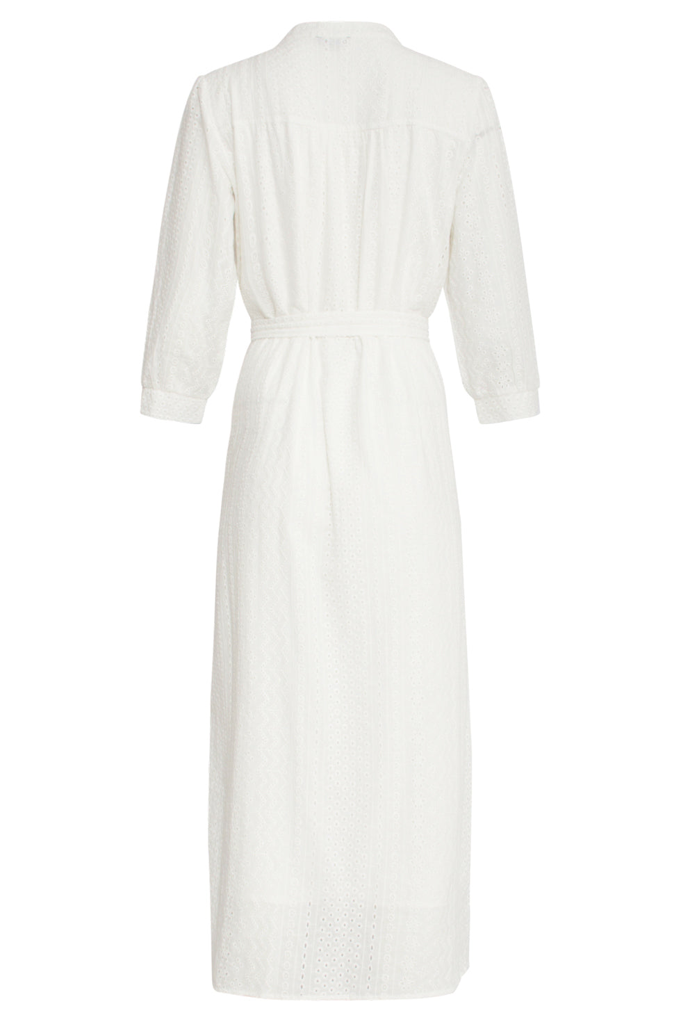 25146 Witte Midi Broderie Anglaise Jurk Met Knoopsluiting