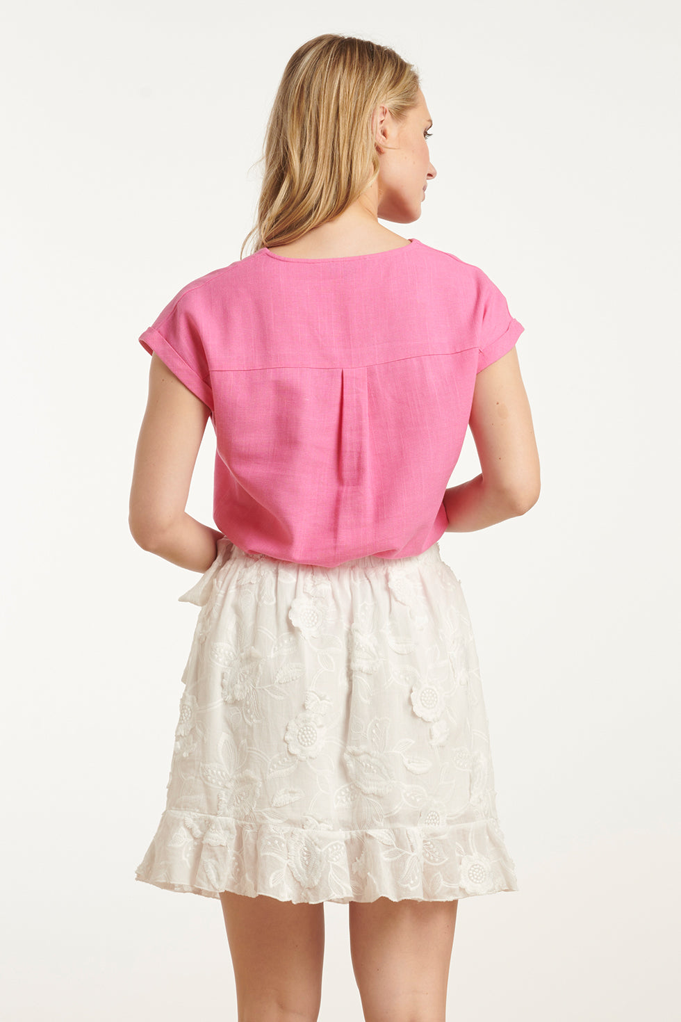 25148 Roze Linnen Top Met V-Hals