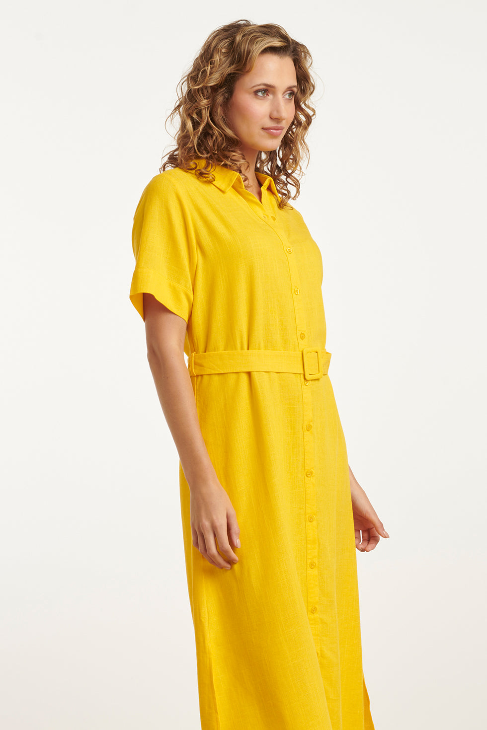 25150 Gele Linnen Midi Shirtjurk