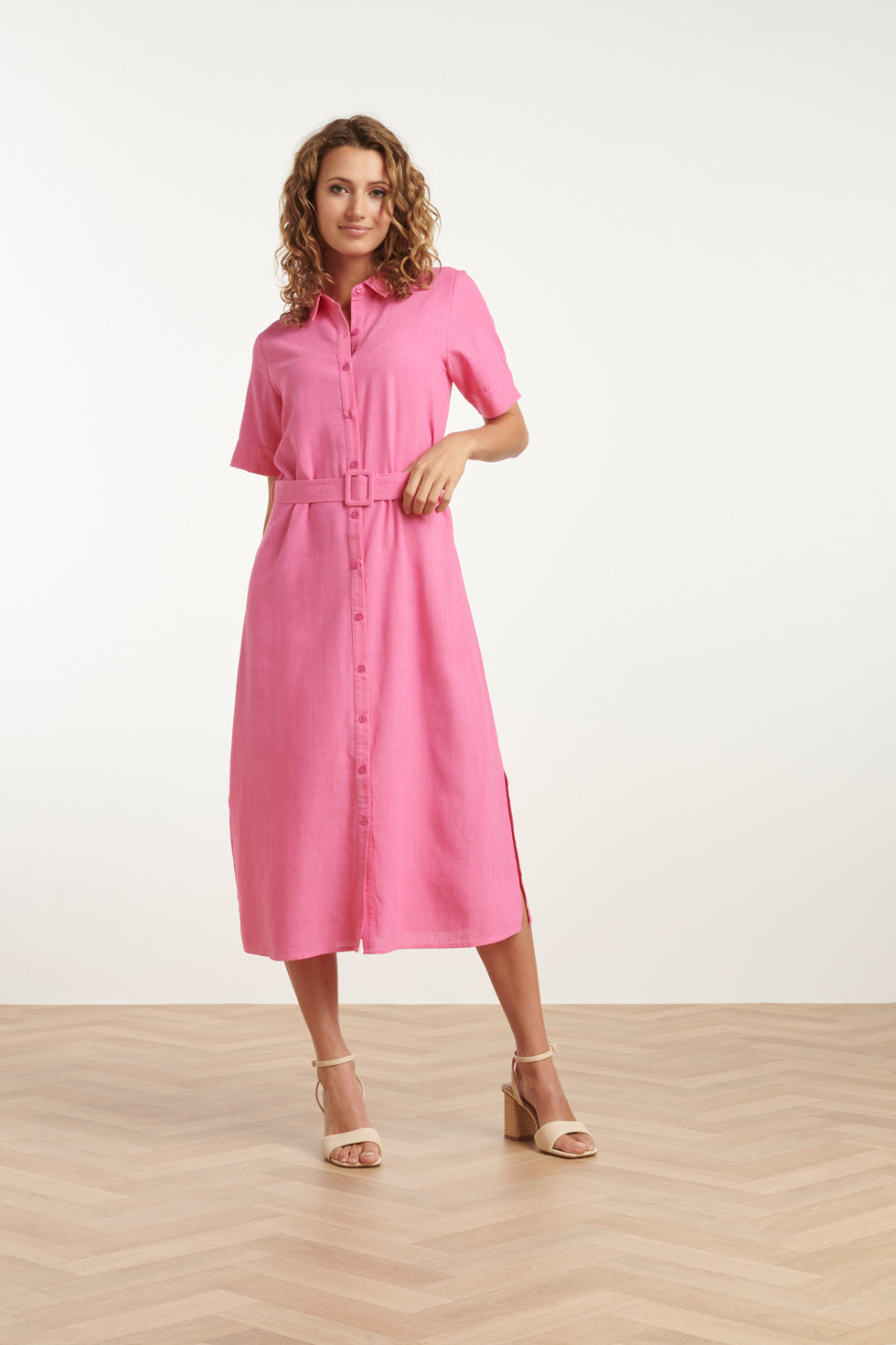 25150 Roze Linnen Shirtjurk