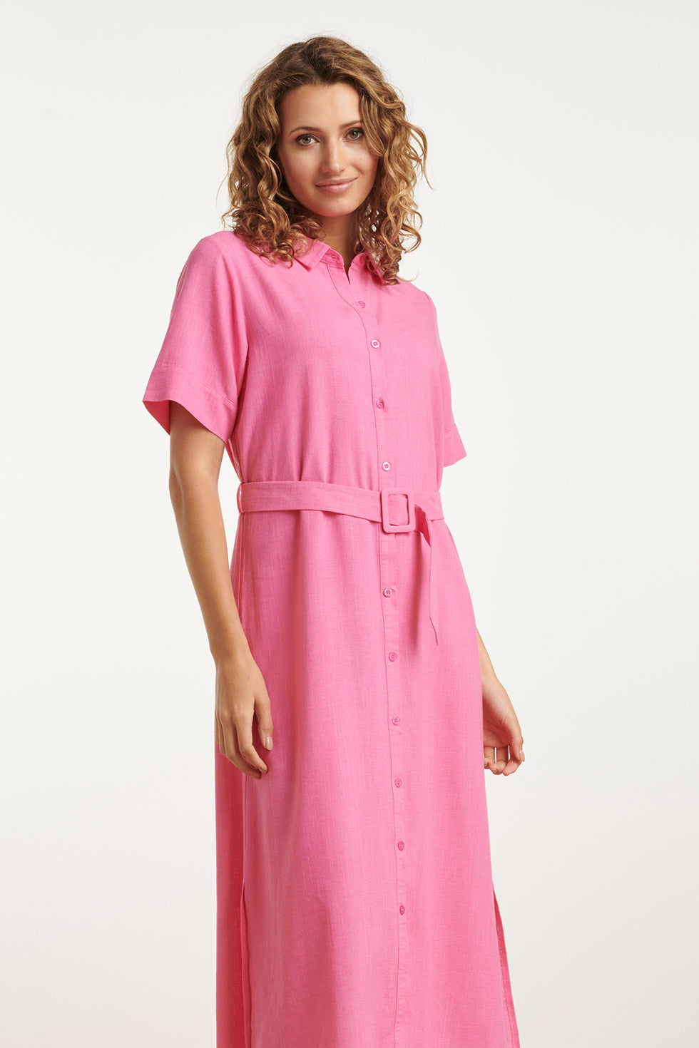 25150 Roze Linnen Shirtjurk