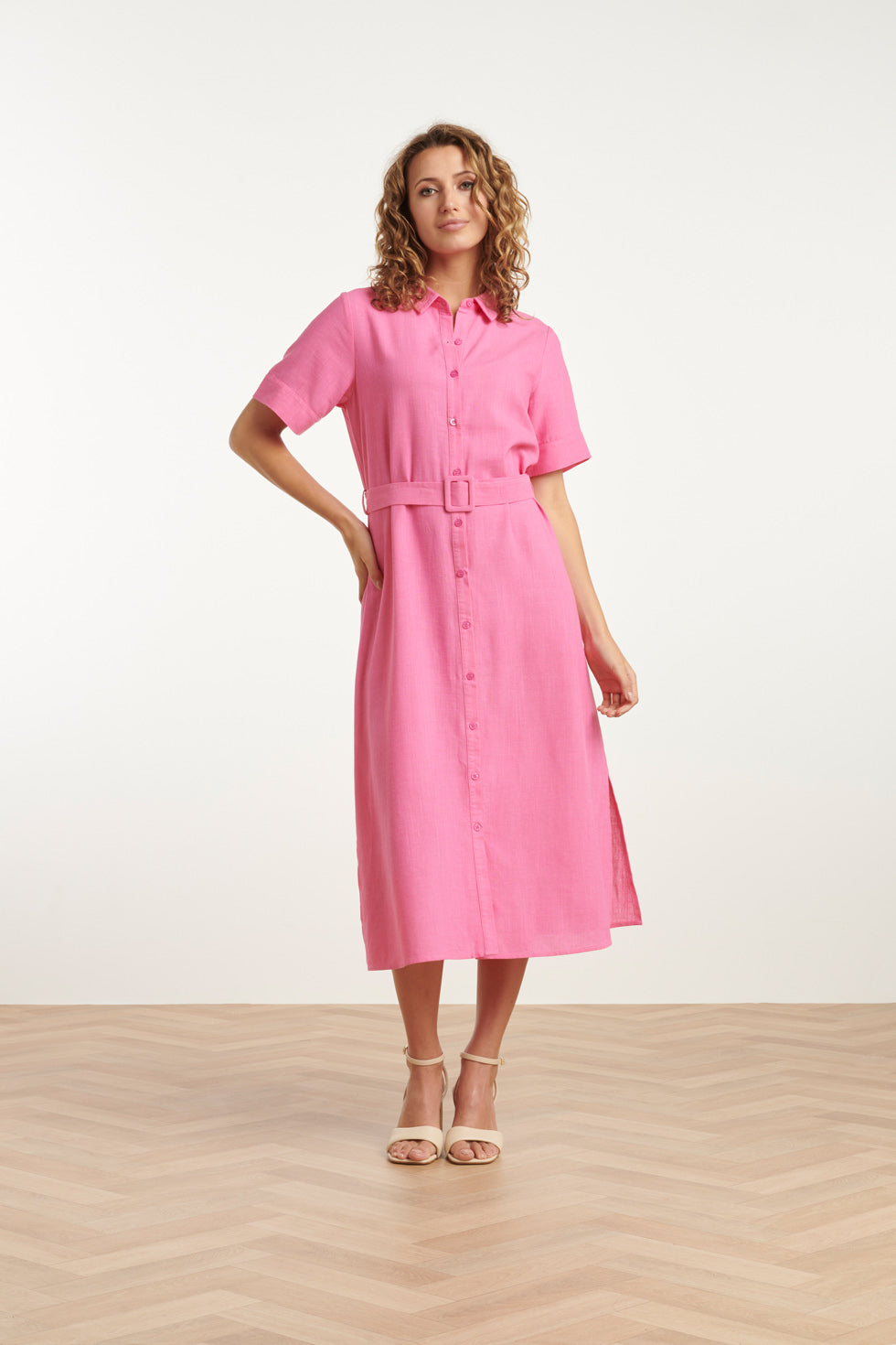 25150 Roze Linnen Shirtjurk