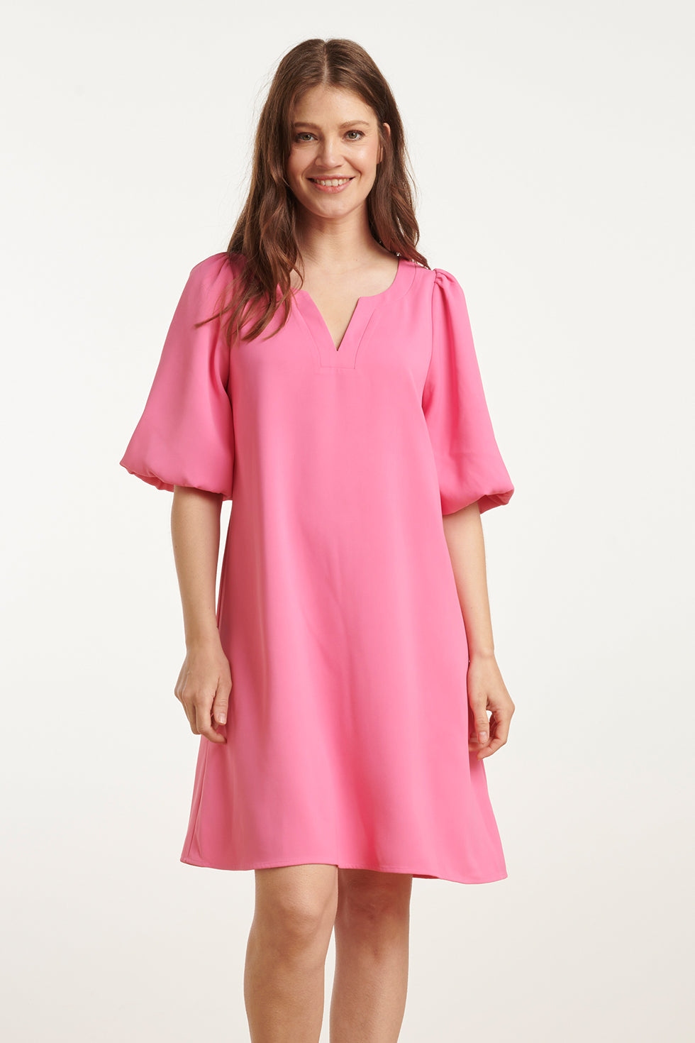 25152 Balloon Sleeve Kort Jurk In Roze