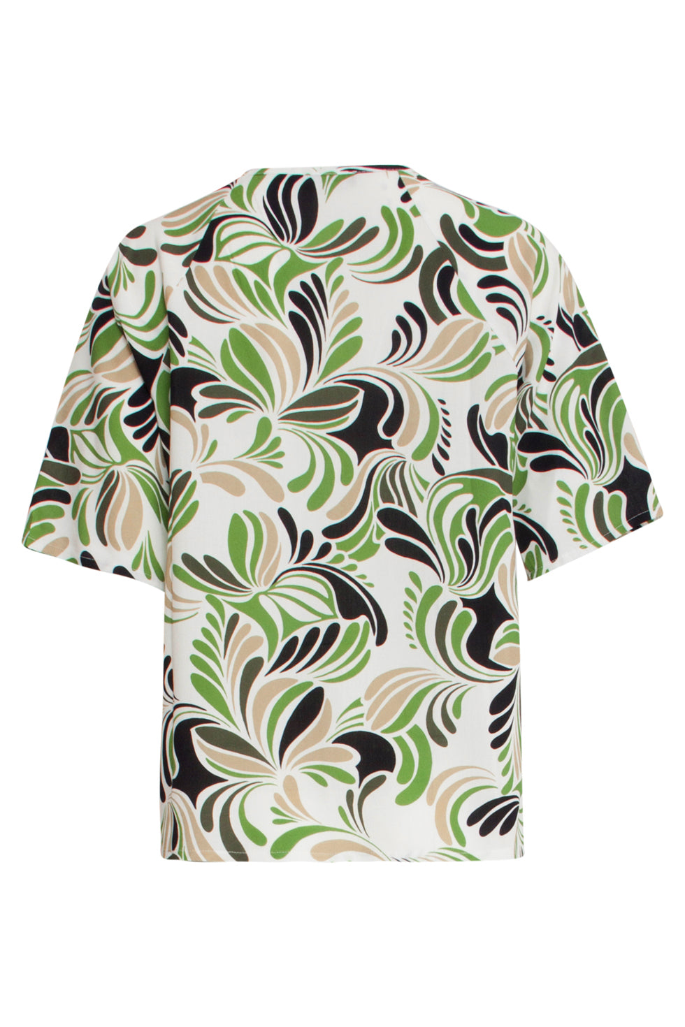 25154 Witte Top Met Grafisch Print In Zand, Zwart En Matcha Groen