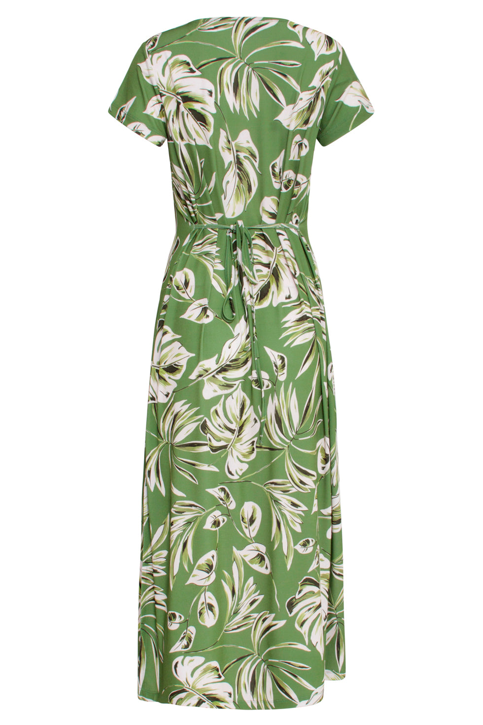 25159 Groene Leaf Print Stretch Midi Jurk