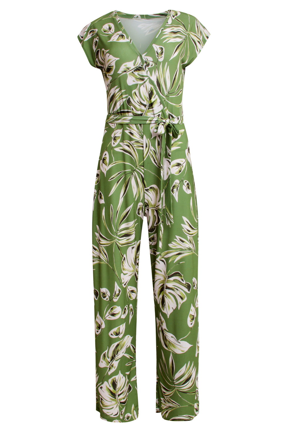 25160 Groene Leaf Print Stretch Jumpsuit